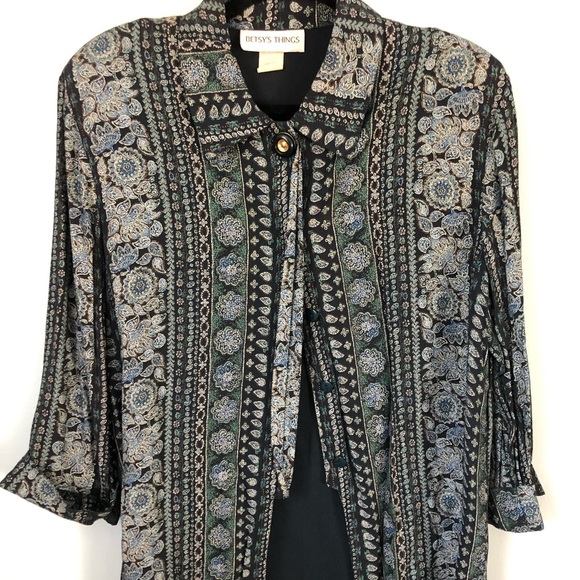VINTAGE Betsy’s Things Shades of Green Button Down Top Blouse - Picture 1 of 4